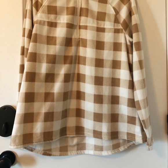 Lightweight Fleece Tan/White Plaid Quarter Zip - Picture 6 of 7